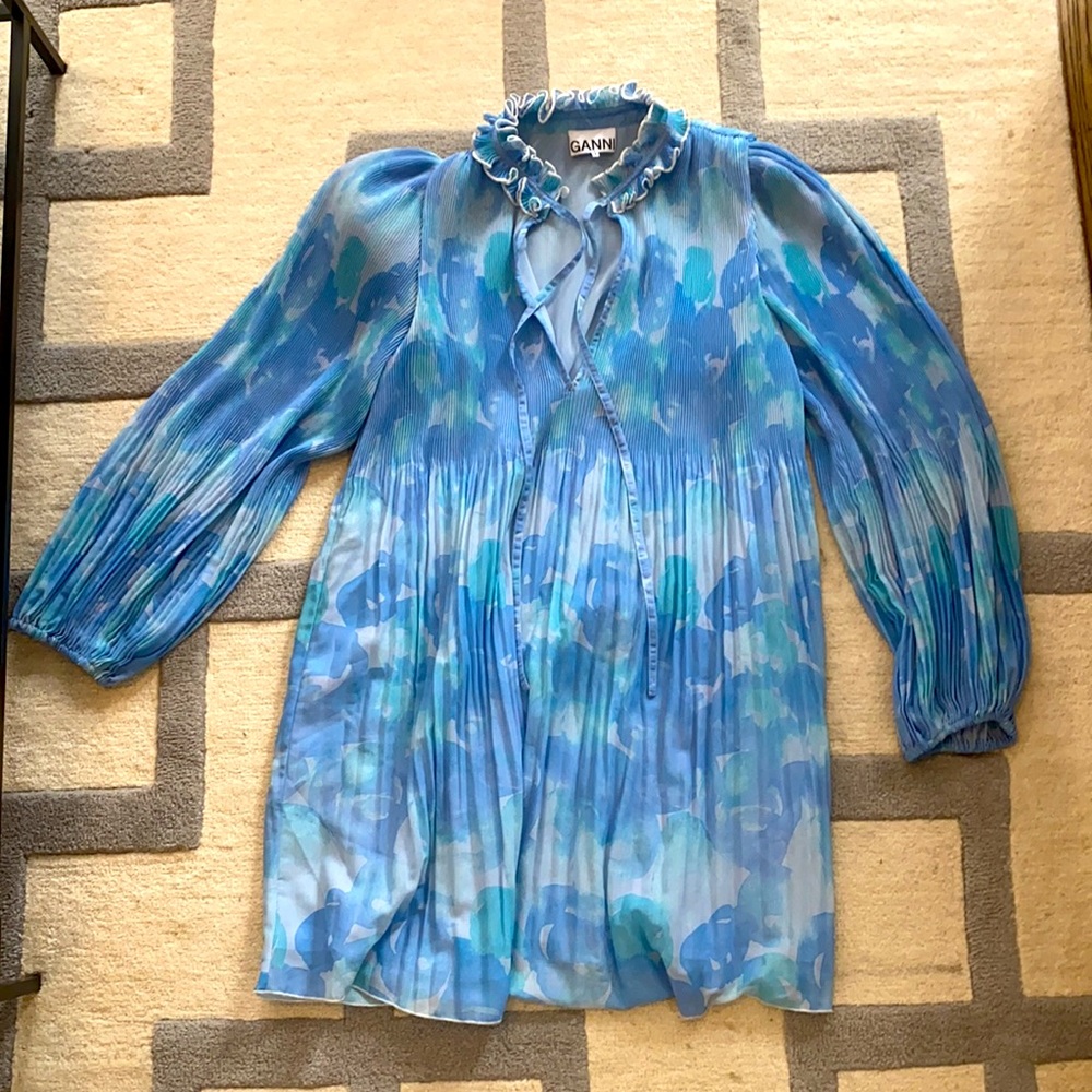 GANNI BLUE FLOWERED DRESS